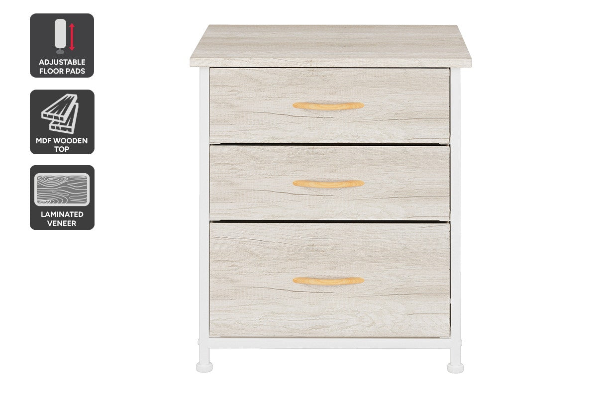 Ovela 3 Drawer Nightstand Bedside Table - Wood Grain White Oak