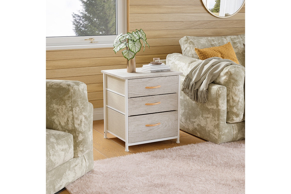 Ovela 3 Drawer Nightstand Bedside Table - Wood Grain White Oak
