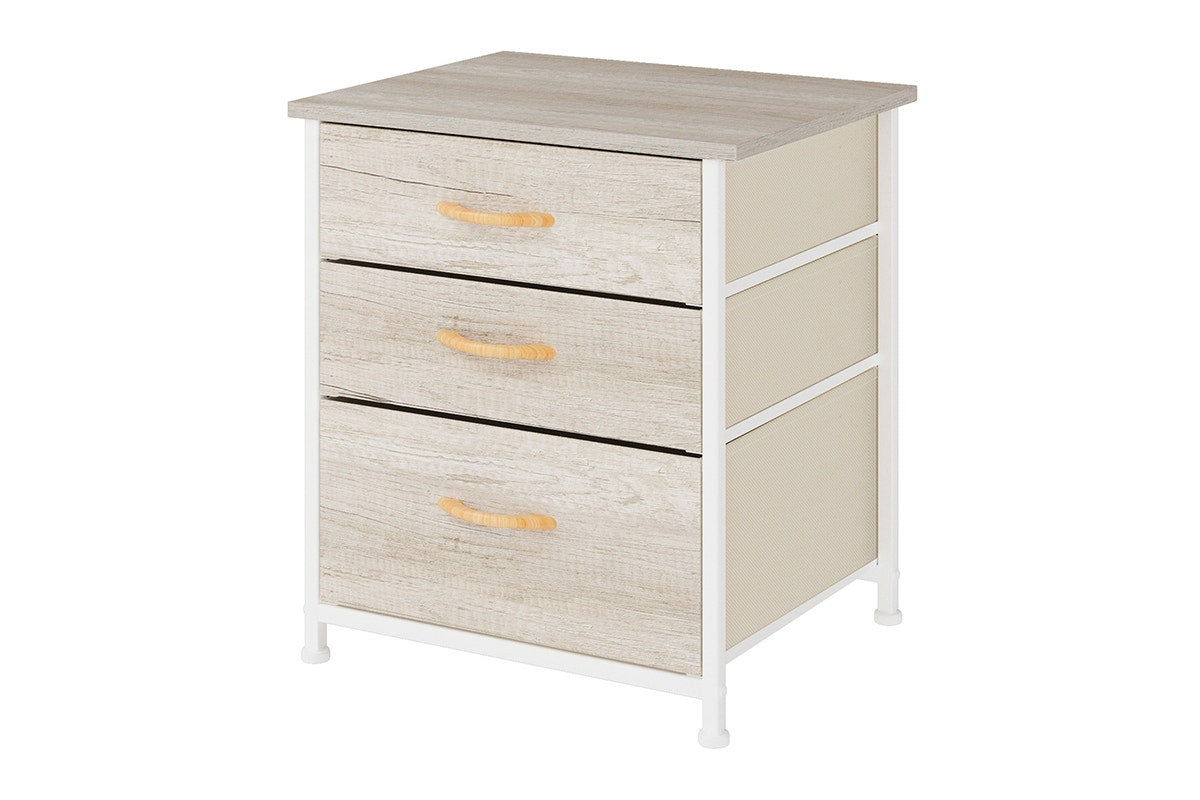 Ovela 3 Drawer Nightstand Bedside Table - Wood Grain White Oak