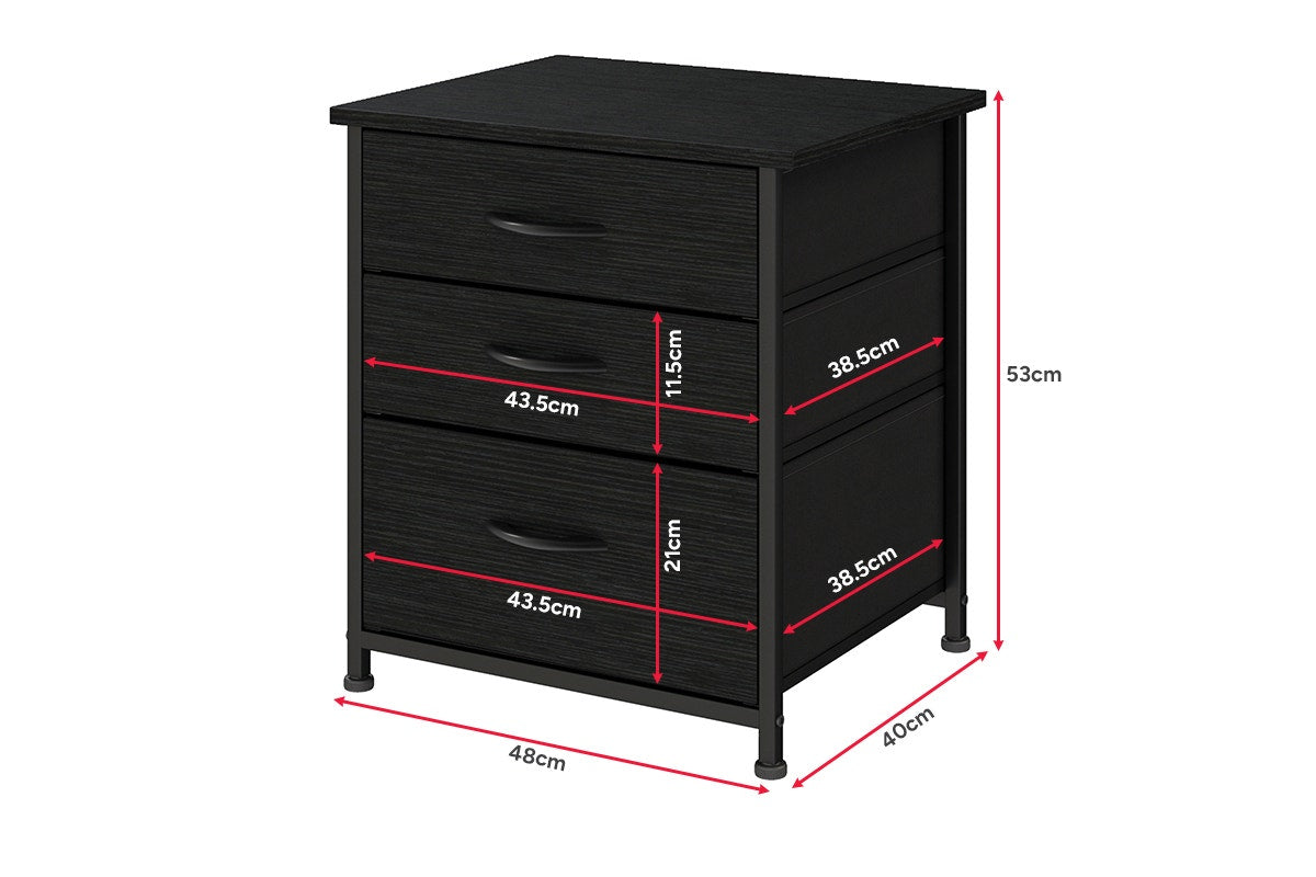 Ovela 3 Drawer Nightstand Bedside Table - Wood Grain Black
