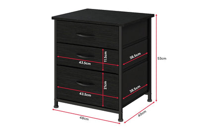 Ovela 3 Drawer Nightstand Bedside Table - Wood Grain Black