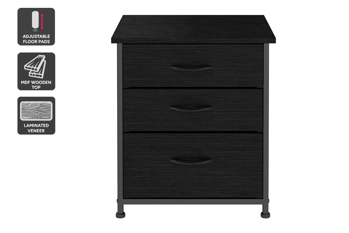 Ovela 3 Drawer Nightstand Bedside Table - Wood Grain Black