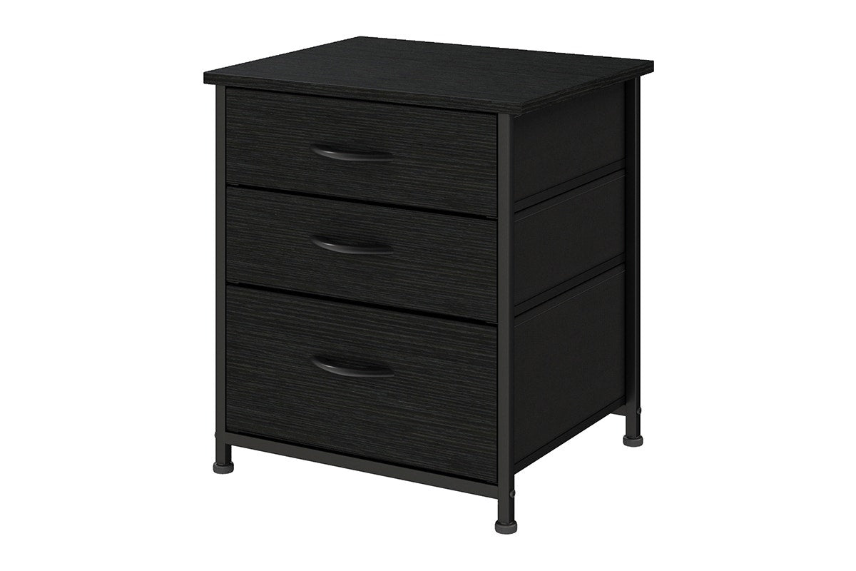 Ovela 3 Drawer Nightstand Bedside Table - Wood Grain Black