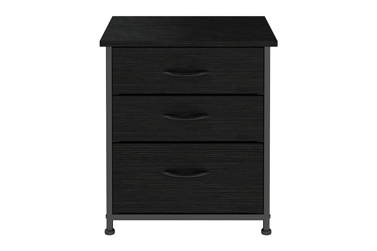 Ovela 3 Drawer Nightstand Bedside Table - Wood Grain Black