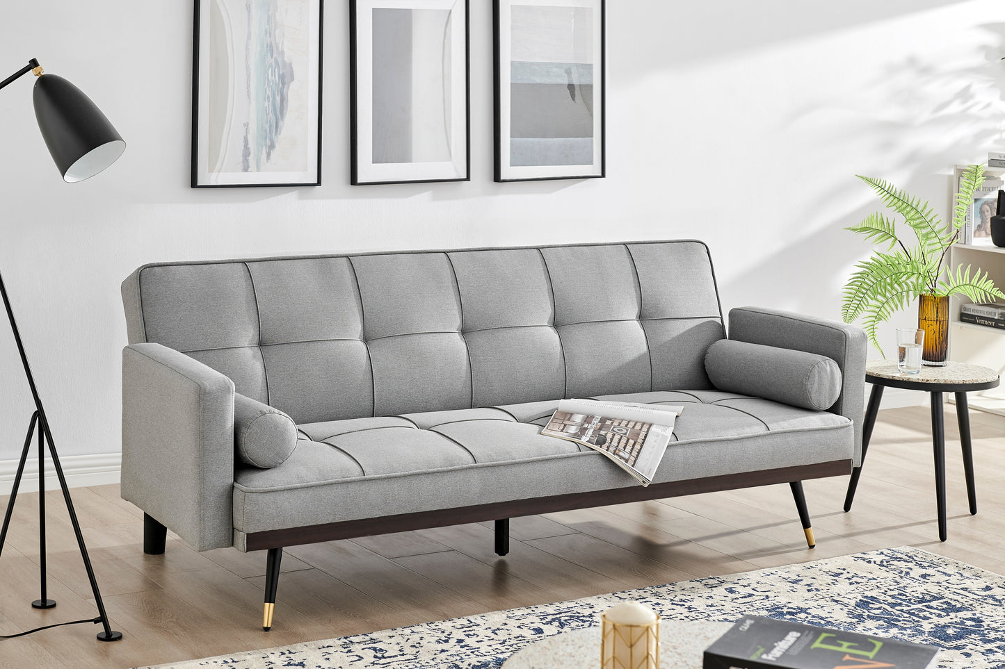 Ovela Billi Button Sofa Bed - Light Grey