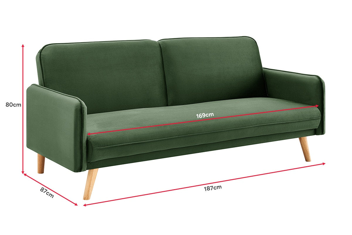 Ovela Chelsea 3 Seater Velvet Sofa Bed (Green)