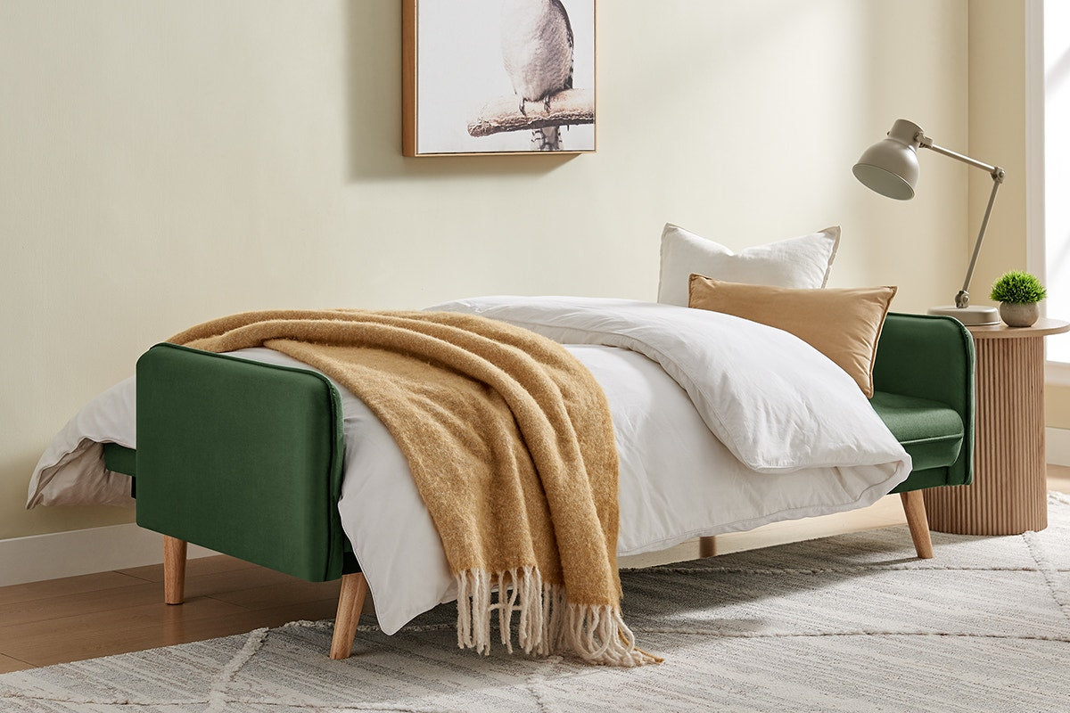 Ovela Chelsea 3 Seater Velvet Sofa Bed (Green)