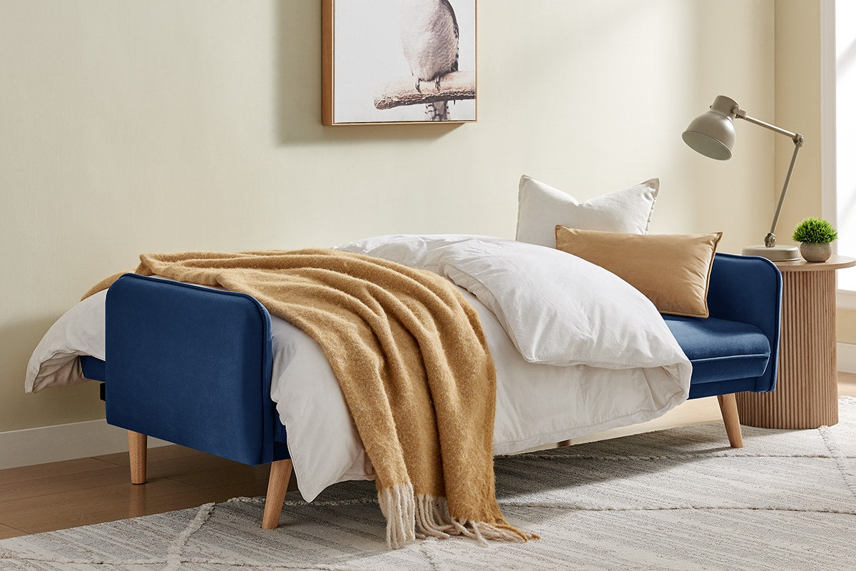 Ovela Chelsea 3 Seater Velvet Sofa Bed (Navy)