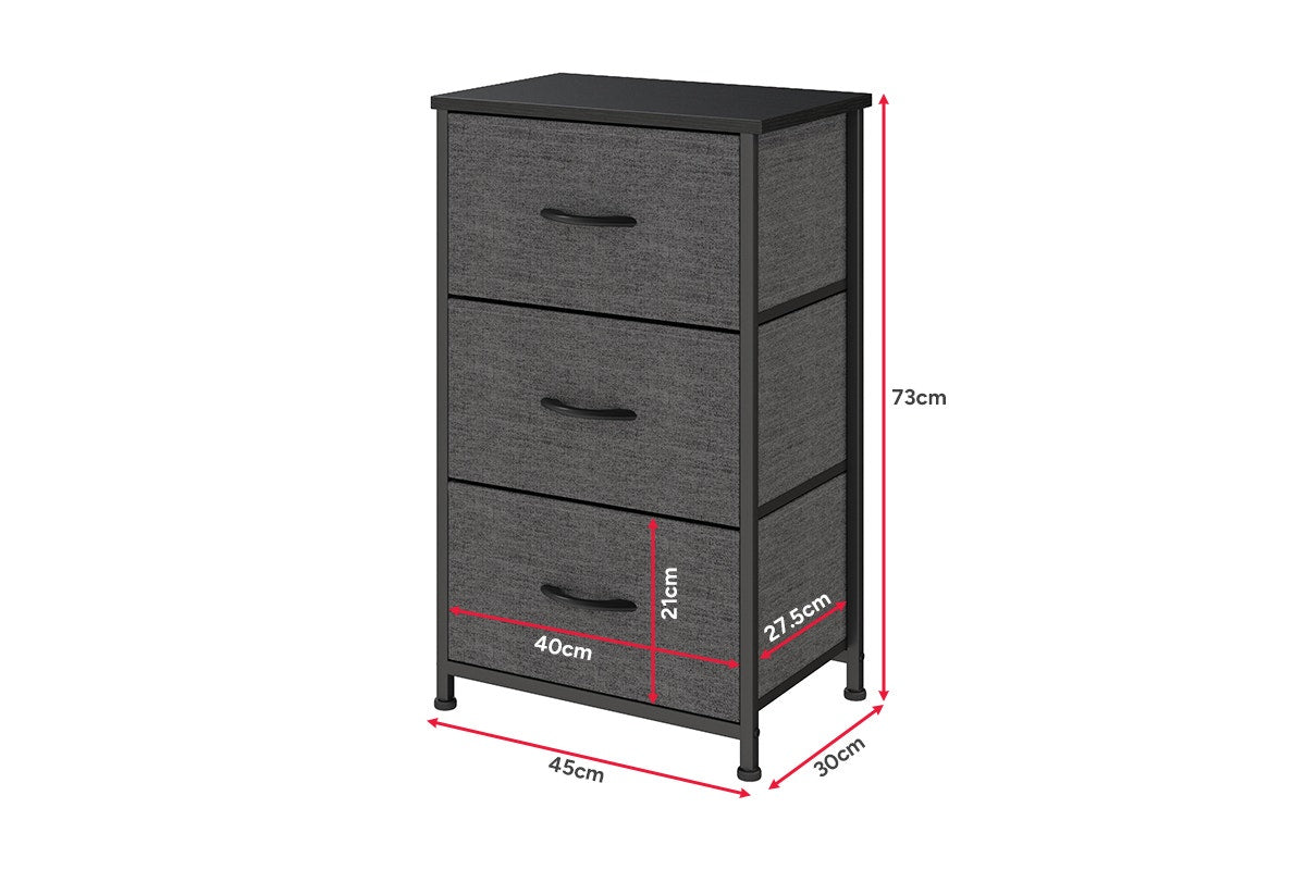 Ovela 3 Drawer Storage Chest - Charcoal