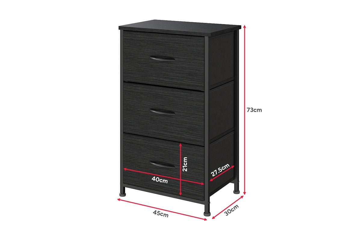 Ovela 3 Drawer Storage Chest - Wood Grain Black
