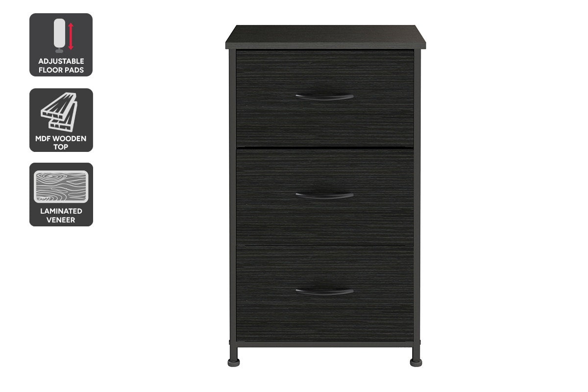 Ovela 3 Drawer Storage Chest - Wood Grain Black