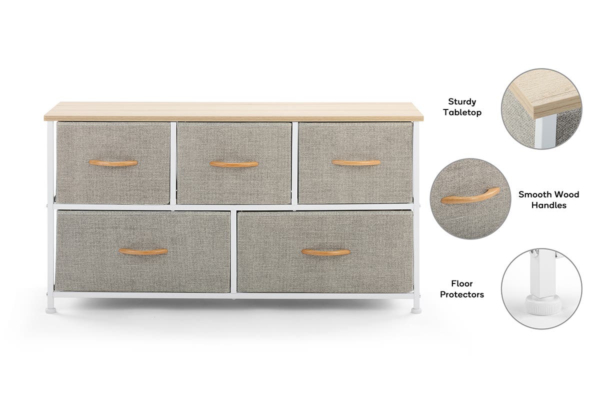 Ovela 5 Drawer Storage Chest (Beige)