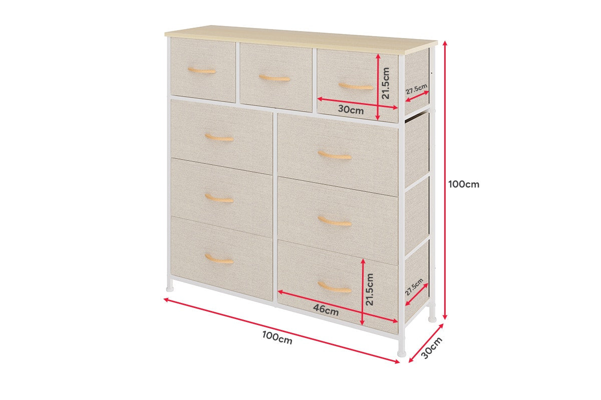 Ovela 9 Drawer Storage Chest - Beige