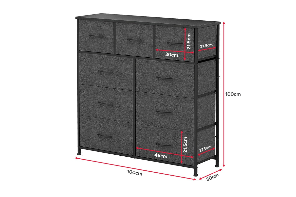 Ovela 9 Drawer Storage Chest - Charcoal