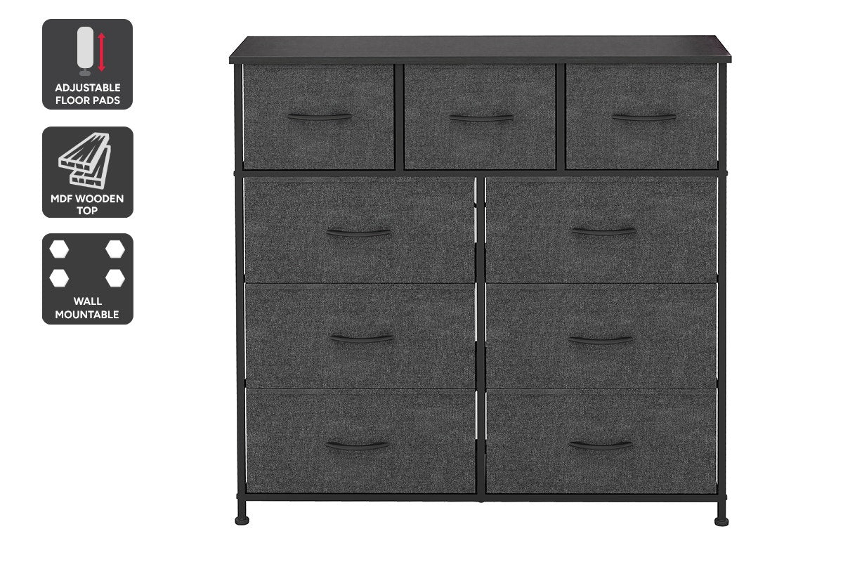 Ovela 9 Drawer Storage Chest - Charcoal