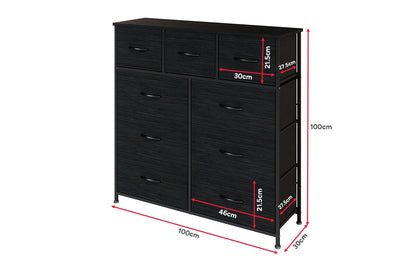 Ovela 9 Drawer Storage Chest - Wood Grain Black