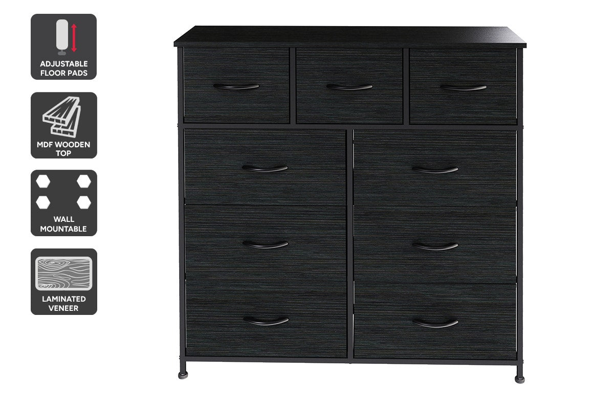 Ovela 9 Drawer Storage Chest - Wood Grain Black