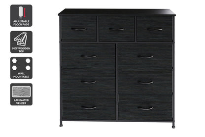 Ovela 9 Drawer Storage Chest - Wood Grain Black