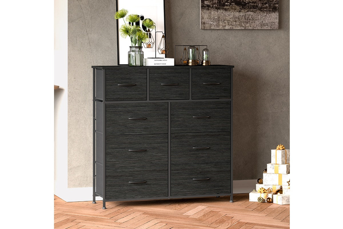 Ovela 9 Drawer Storage Chest - Wood Grain Black