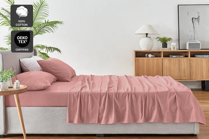 Ovela 150GSM Cotton Flannelette Bed Sheet Set (Dusty Rose, King Single)