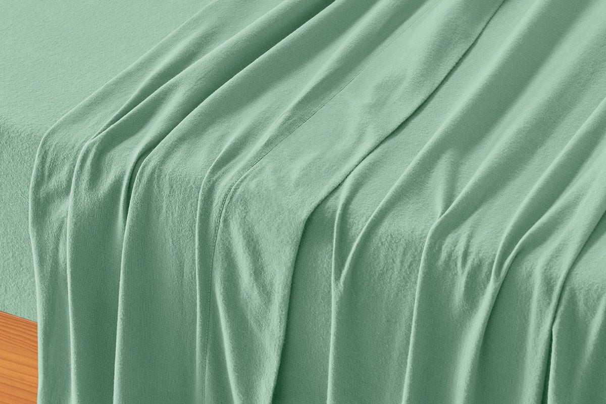 Ovela 150GSM Cotton Flannelette Bed Sheet Set (Iceberg Green, Single)