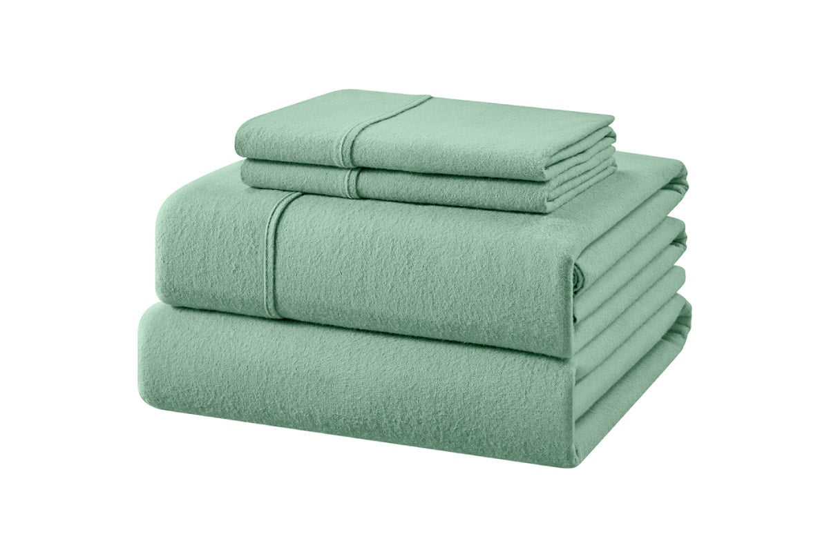 Ovela 150GSM Cotton Flannelette Bed Sheet Set (Iceberg Green, Single)