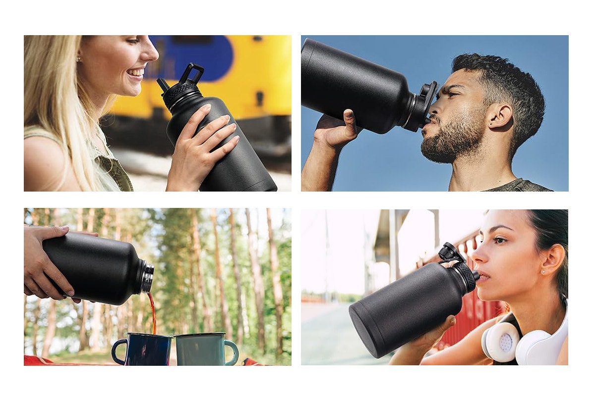 Ovela 2L Insulated Stainless Steel Water Bottle with 3 Lid Attachments