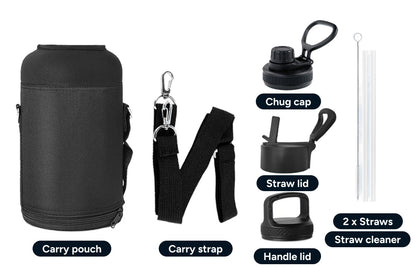 Ovela 2L Insulated Stainless Steel Water Bottle with 3 Lid Attachments