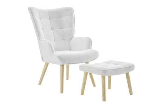 Ovela Henry Highback Lounge Armchair with Ottoman (Cream)