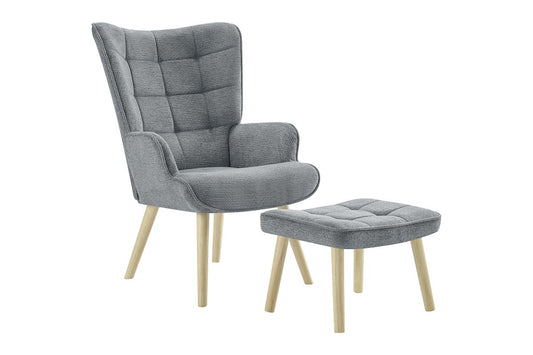 Ovela Henry Highback Lounge Armchair with Ottoman (Grey)