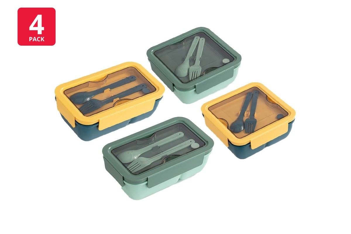 Ovela Leakproof Premium Lunch Box with Cutlery Set (4 Pack)