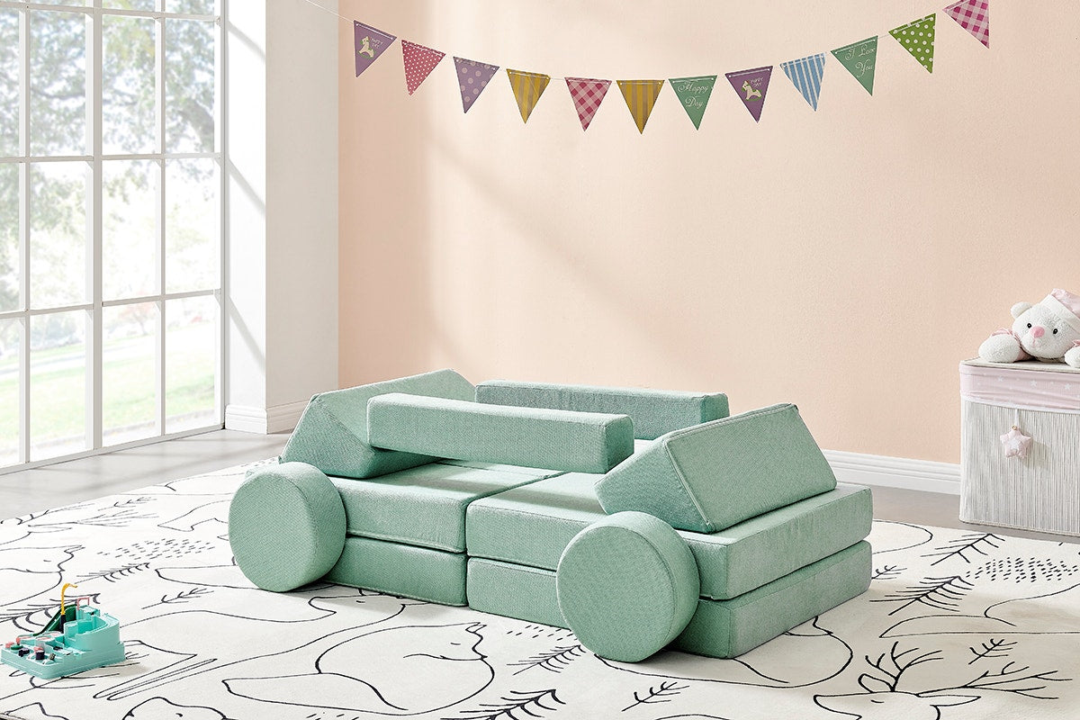 Ovela 14 Piece Modular Double Kids Play Sofa (Sage Green)