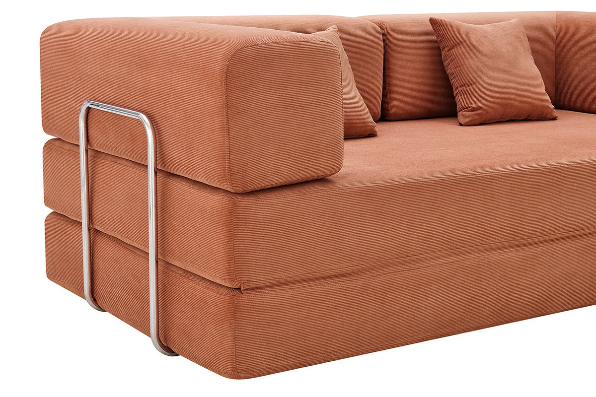 Ovela Mia 3 Seater Corduroy Compressed Sofa Bed (Clay Red)