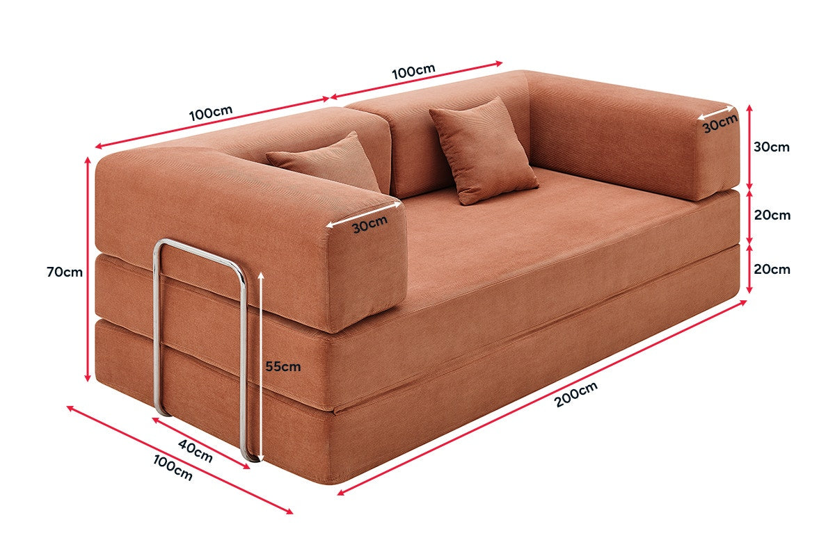 Ovela Mia 3 Seater Corduroy Compressed Sofa Bed (Clay Red)