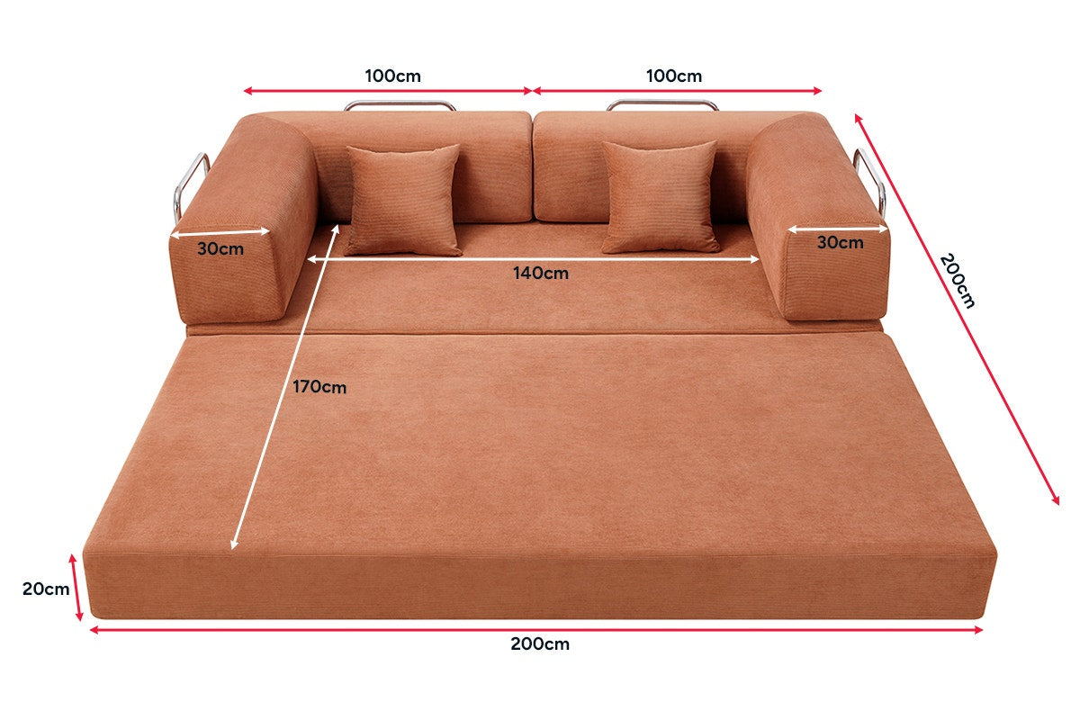 Ovela Mia 3 Seater Corduroy Compressed Sofa Bed (Clay Red)