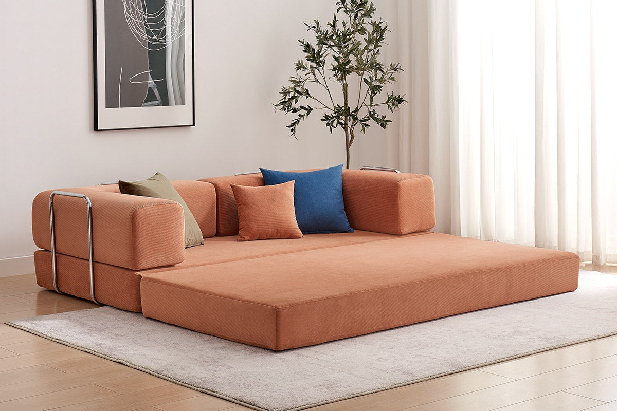 Ovela Mia 3 Seater Corduroy Compressed Sofa Bed (Clay Red)