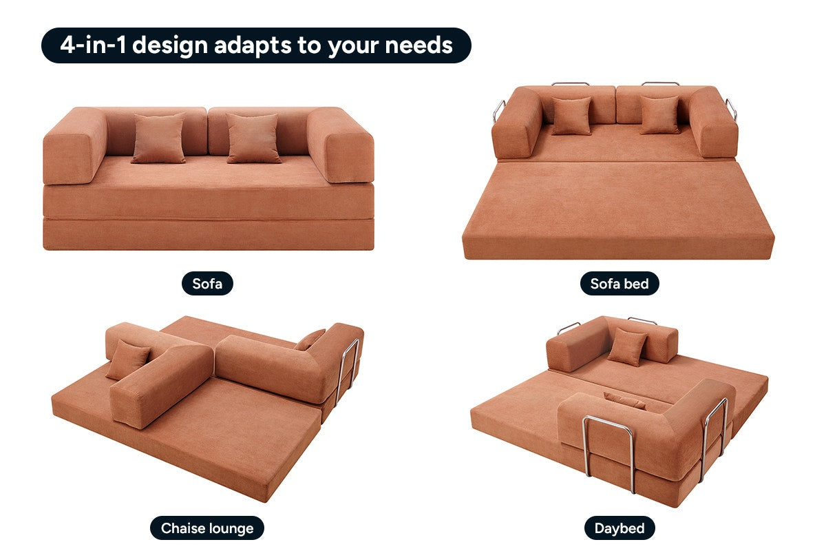 Ovela Mia 3 Seater Corduroy Compressed Sofa Bed (Clay Red)