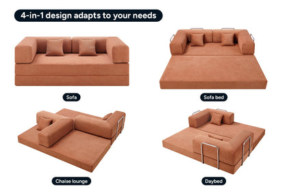 Ovela Mia 3 Seater Corduroy Compressed Sofa Bed (Clay Red)