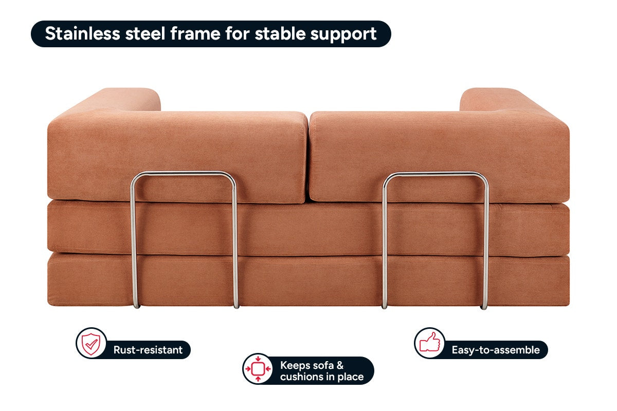 Ovela Mia 3 Seater Corduroy Compressed Sofa Bed (Clay Red)