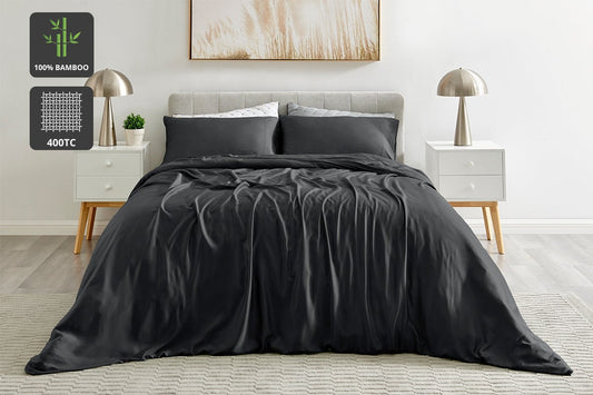 Ovela 100% Natural Bamboo Quilt Cover Set (Charcoal, King)