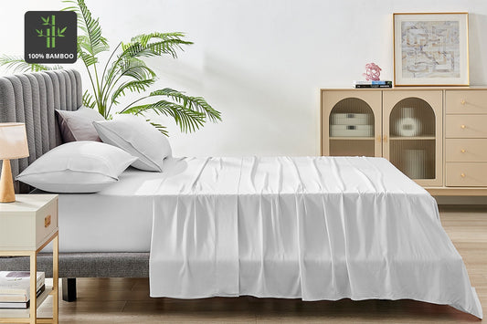 Ovela 100% Natural Bamboo Bed Sheet Set (White, Queen)