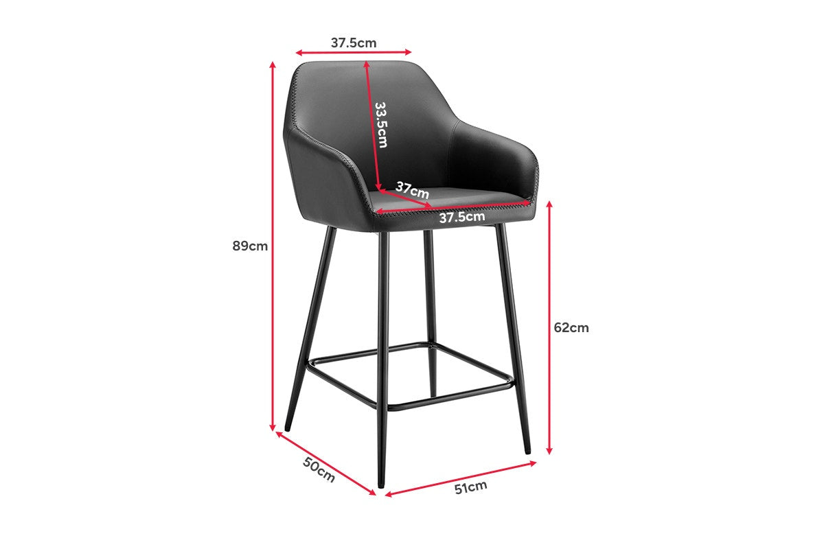 Ovela Set of 2 Paige Faux Leather Bar Stools (Black PU/Black)