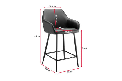 Ovela Set of 2 Paige Faux Leather Bar Stools (Black PU/Black)