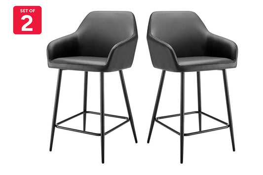 Ovela Set of 2 Paige Faux Leather Bar Stools (Black PU/Black)
