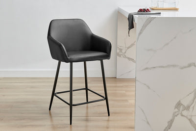 Ovela Set of 2 Paige Faux Leather Bar Stools - Black PU/Black