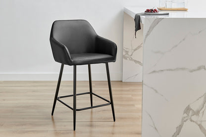 Ovela Set of 2 Paige Faux Leather Bar Stools (Black PU/Black)