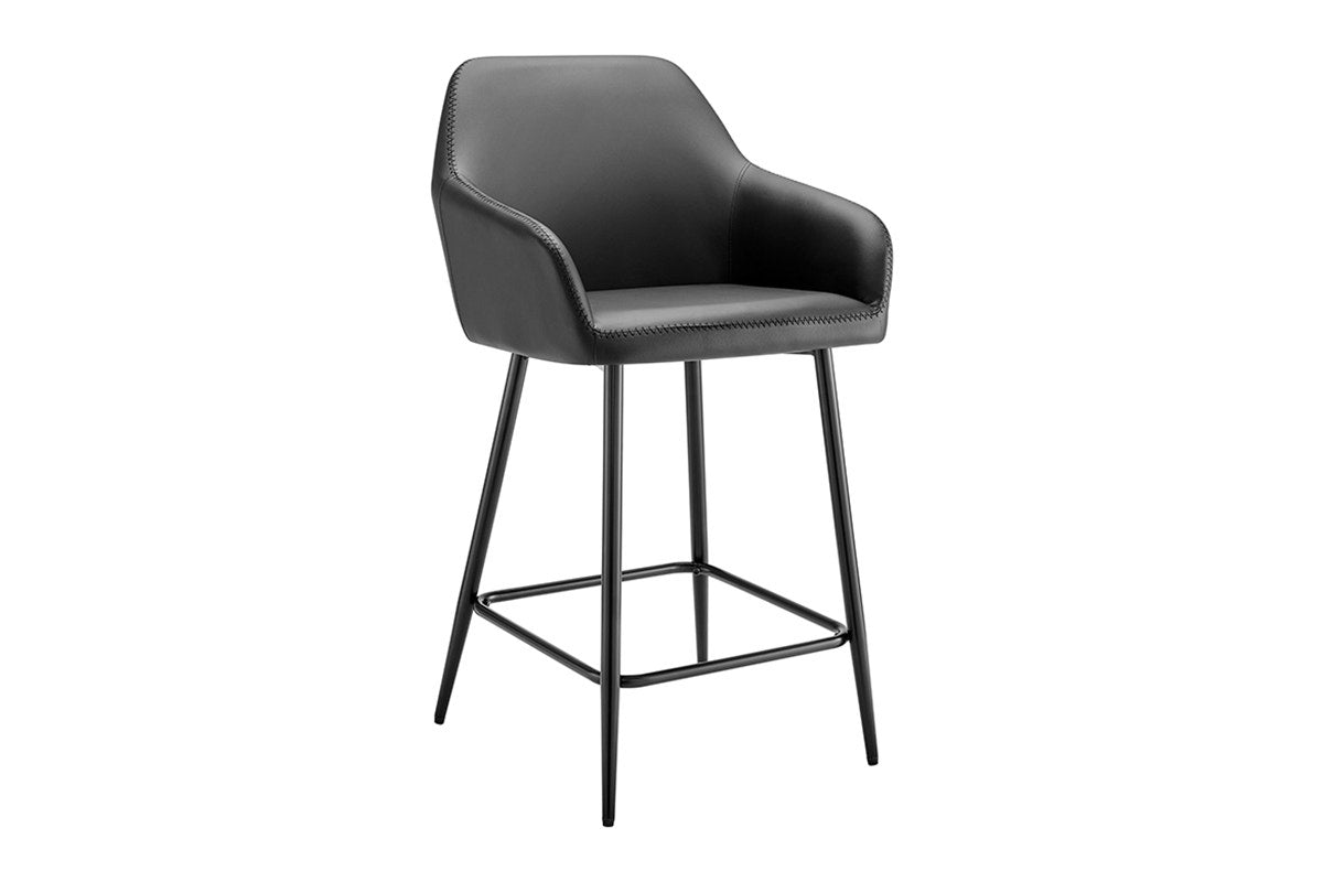 Ovela Set of 2 Paige Faux Leather Bar Stools (Black PU/Black)