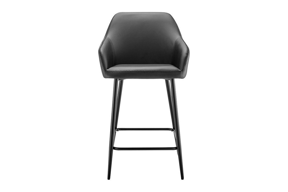 Ovela Set of 2 Paige Faux Leather Bar Stools (Black PU/Black)