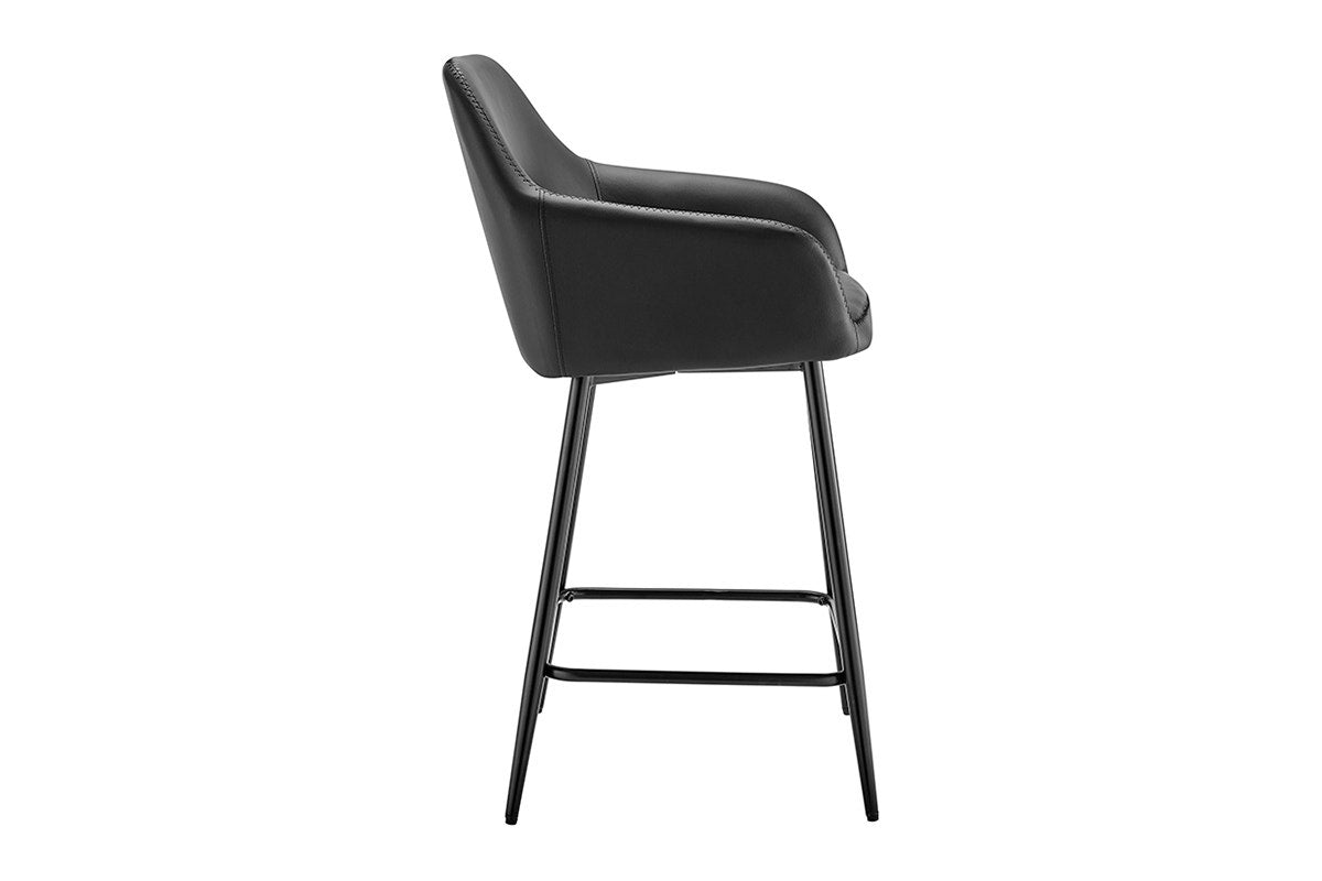 Ovela Set of 2 Paige Faux Leather Bar Stools (Black PU/Black)