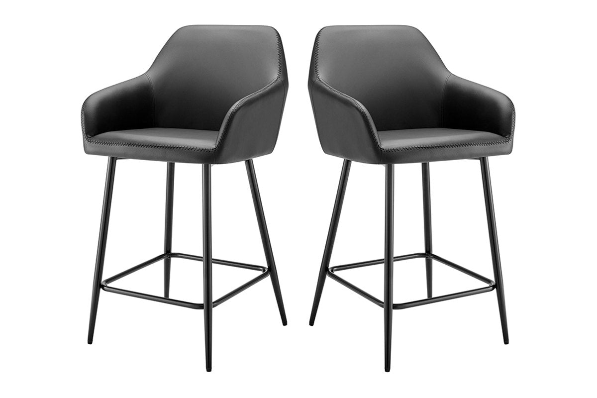 Ovela Set of 2 Paige Faux Leather Bar Stools (Black PU/Black)